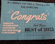 A-1 Willie's Car Care @ Towing @ We buy junks cars logo